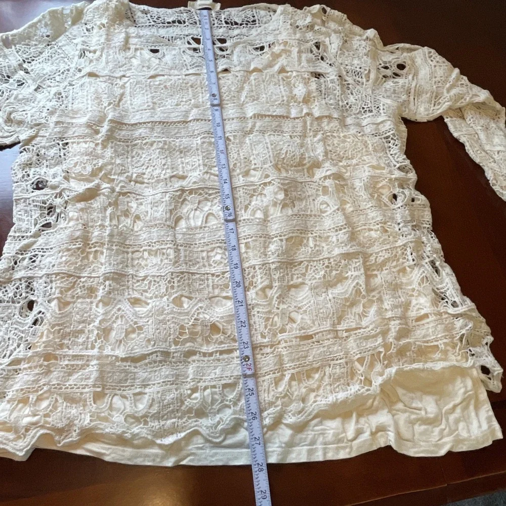 Indigo Thread Co Womans Crochet Blouse Pullover Size 2X Ivory NEW